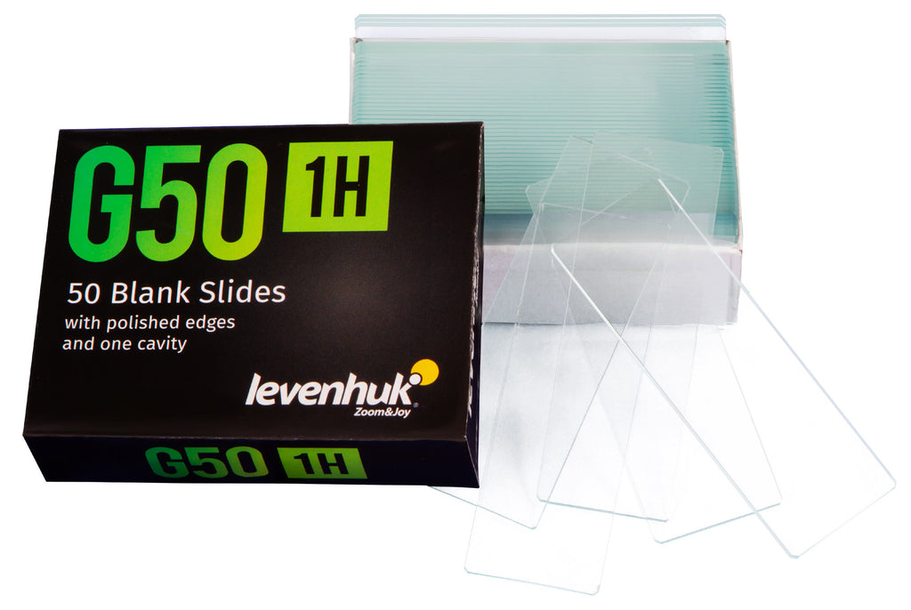 Vetrini vuoti Levenhuk G50 1H a una cavità, 50 pz.