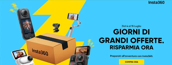 Insta360 Prime Day sconto in cassa dal 4 Luglio al 15 Luglio 2025